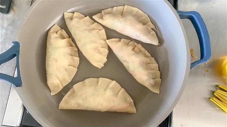 potstickers in pan