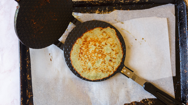 waffle cone on waffle griddle