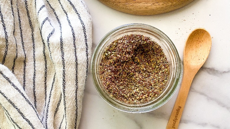 spice blend in wooden spoon