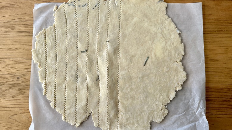 pie dough with strips cut