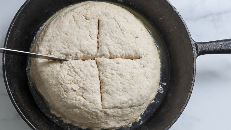 soda bread dough in pan