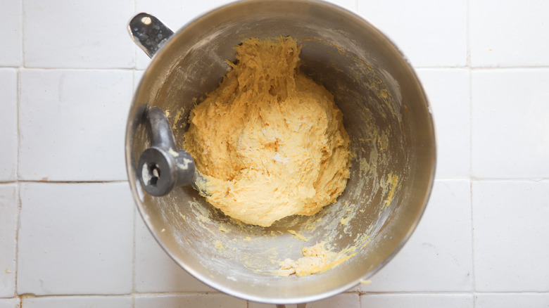 Pumpkin bread dough in bowl