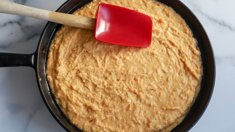 cornbread batter in pan