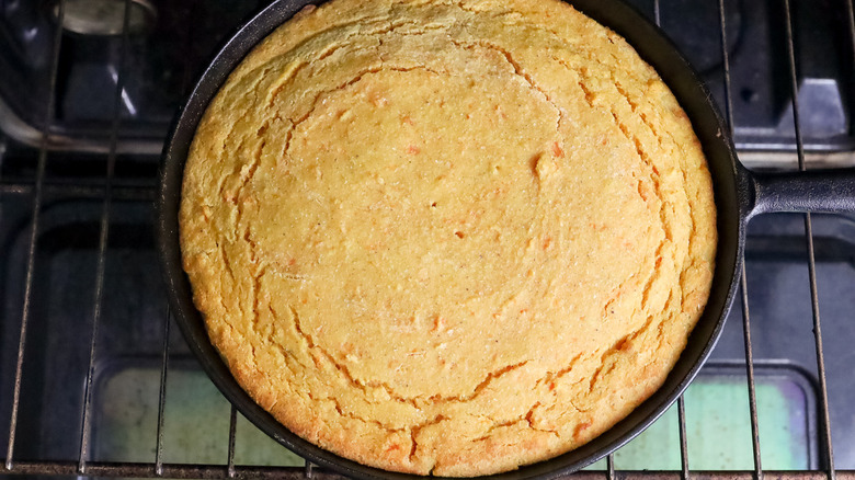 cooked cornbread in pan