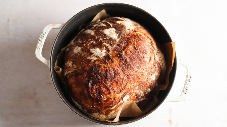 hot honey sourdough in dutch oven