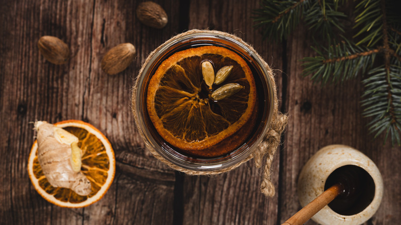 mead cocktail with orange garnish