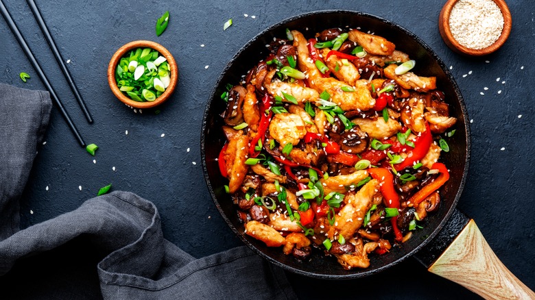 Homemade dry pot in a skillet