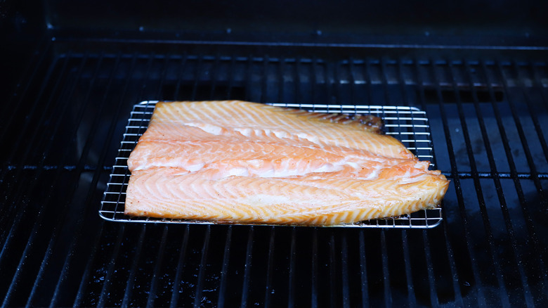 Salmon filet on hot smoker