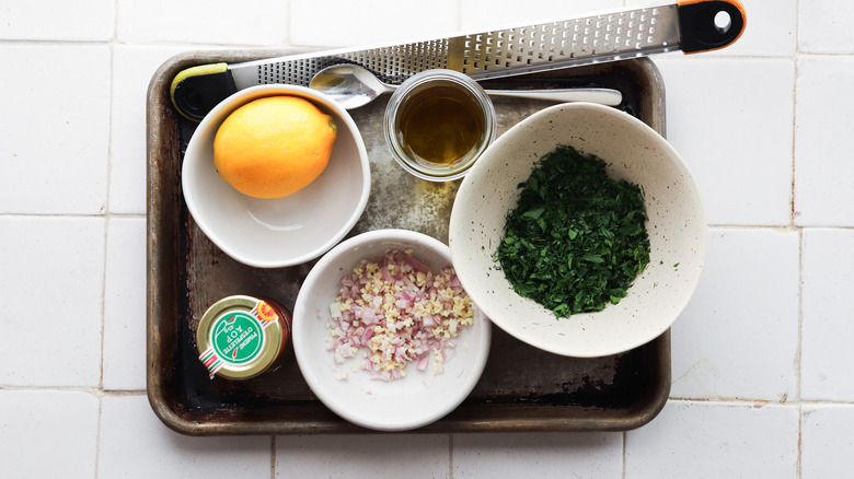 Platter with salsa verde ingredients