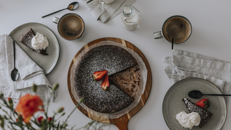 Chocolate cake on plates