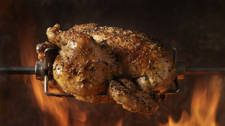 Spit roasted chicken