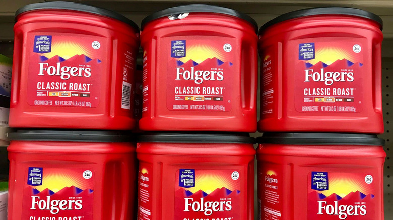 Containers of Folgers coffee