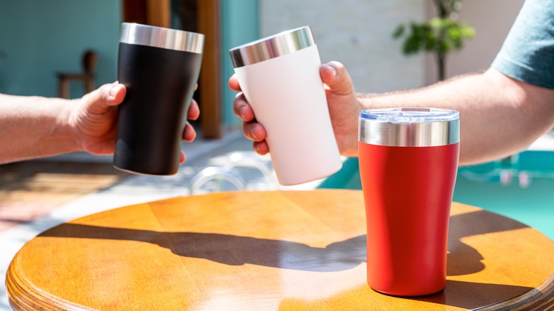 three tumblers on a table