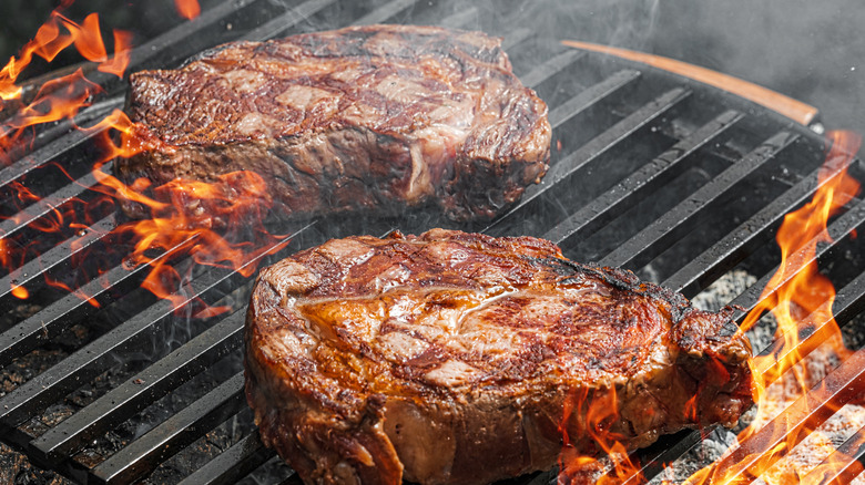 Steaks on a grill