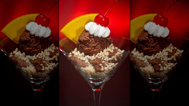 martini glass of ice cream and nuts