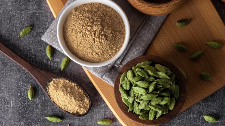 Cardamom plants on cutting board