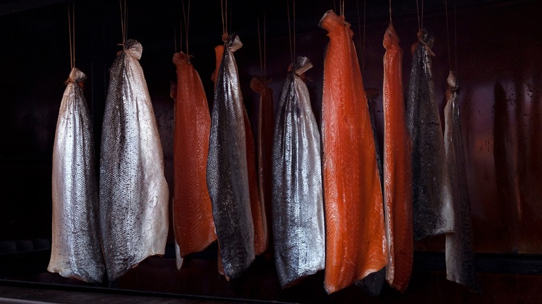 Hanging salmon