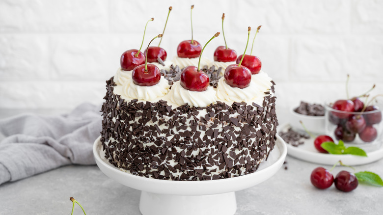 black forest cake on stand