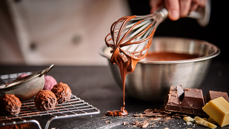 Melted chocolate on a whisk