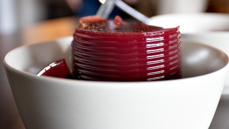 Canned cranberry sauce in a bowl 