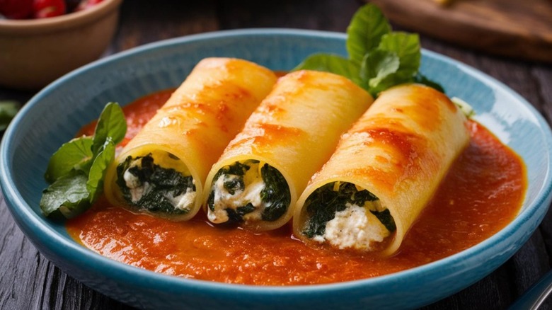 Cannelloni stuffed with spinach and ricotta