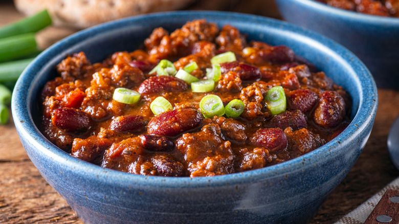 Bowl of beef and bean chili