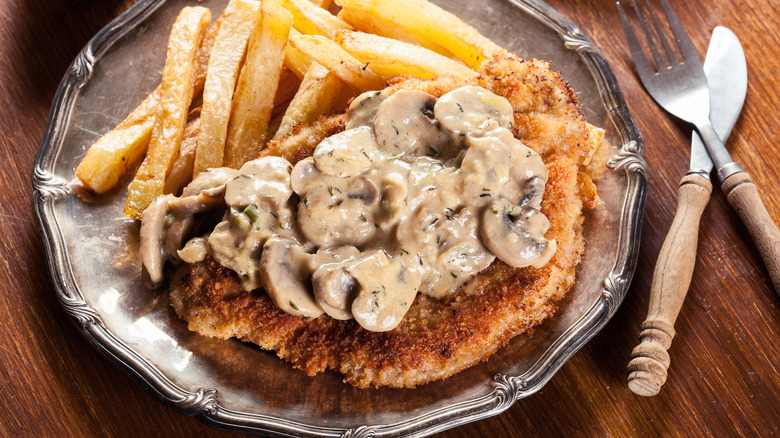 schnitzel with mushroom gravy