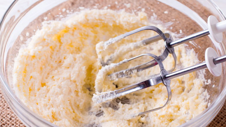 electric mixer creaming butter and sugar