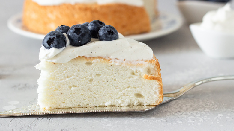 Slice of angel food cake with blueberries