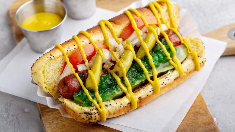 Chicago-style hot dog with relish