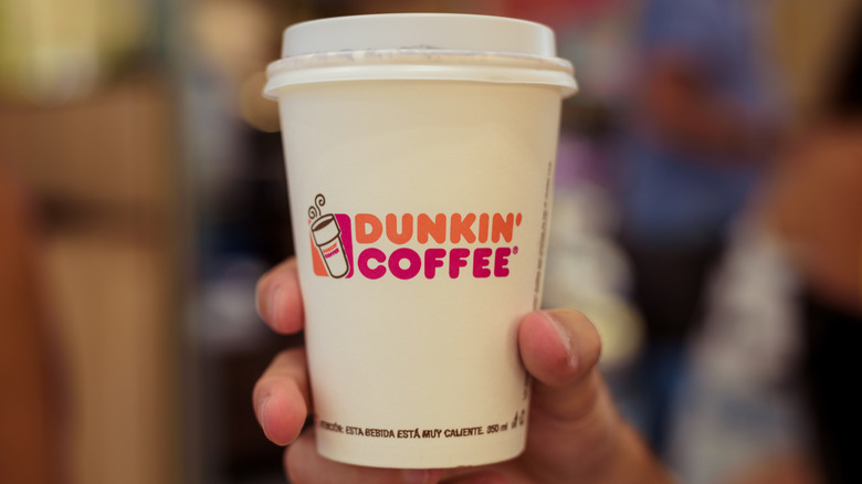 A cup of Dunkin' coffee