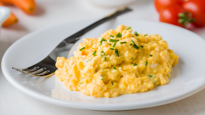 plate of soft scrambled eggs