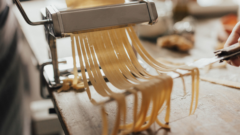 fresh pasta in pasta maker