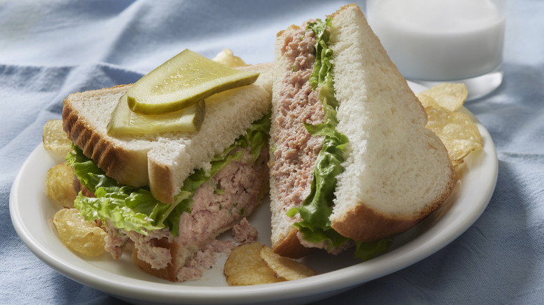 ham salad sandwich on white bread