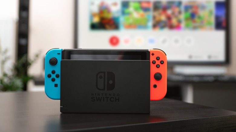 Nintendo Switch in front of tv