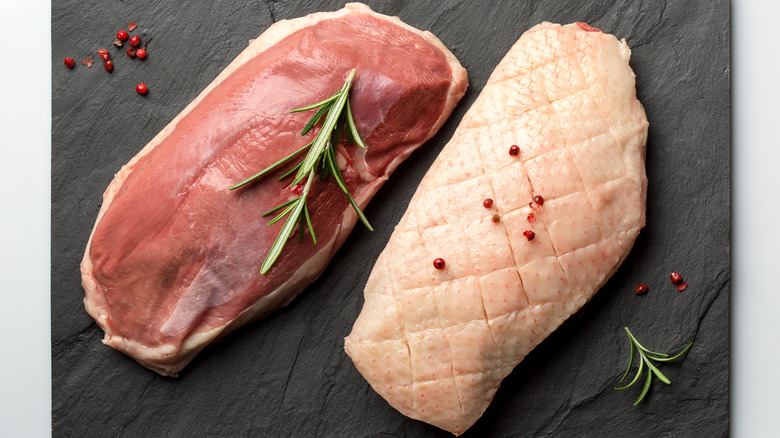 duck breast on black slate