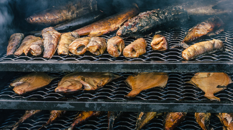 Variety of smoked fish 