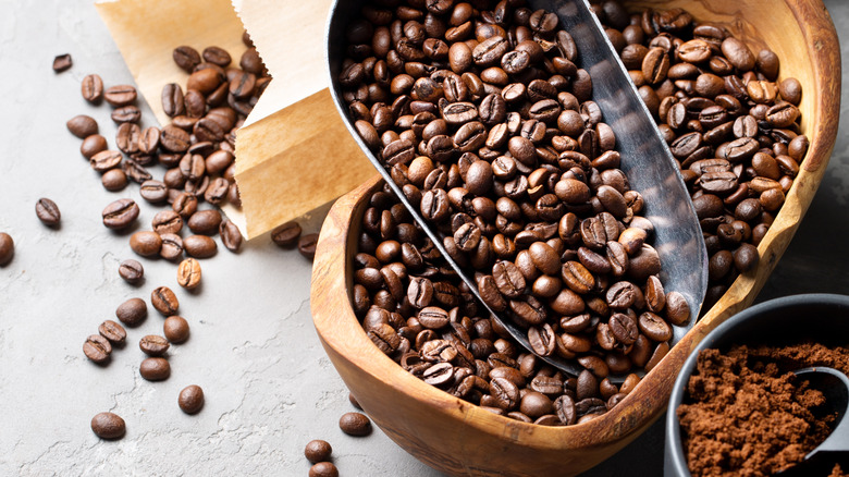 Coffee beans being scooped