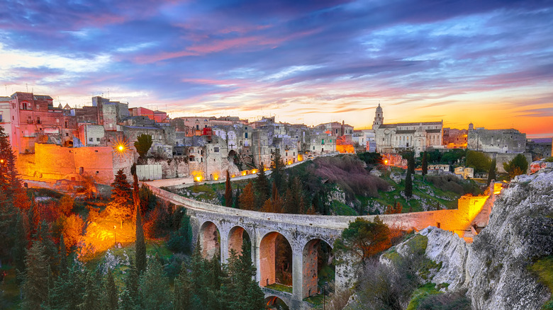 Gravina, Puglia, bridge at sunset