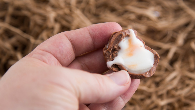 enjoying an Easter egg treat