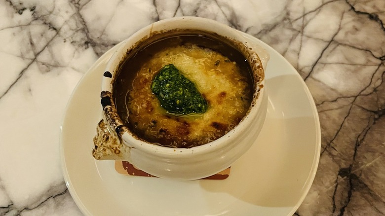 french onion soup at Brasserie B