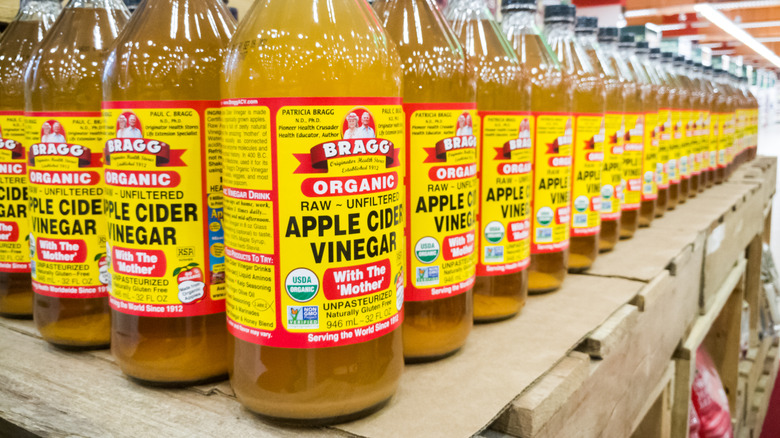 shelf of apple cider vinegar