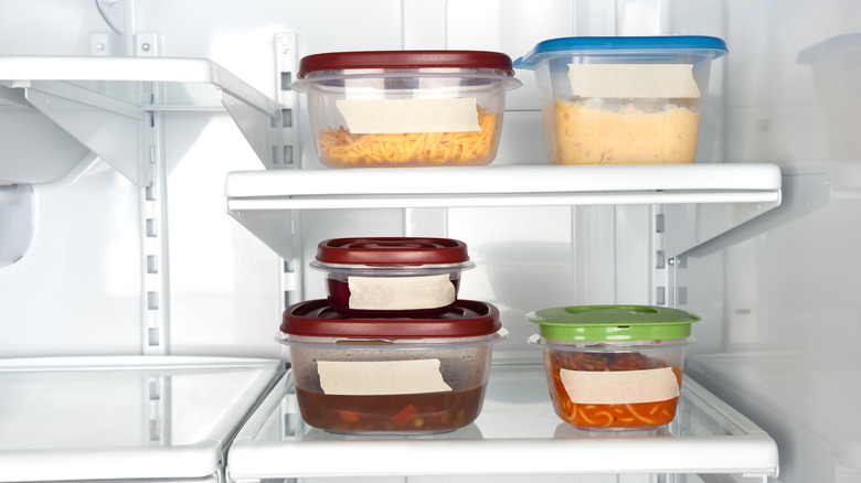 Leftovers in refrigerator Tupperware