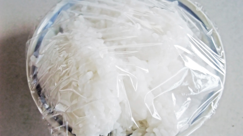 Rice in plastic wrap