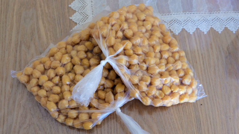 chickpeas in plastic bags for freezing