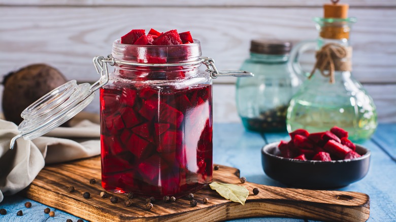 Jar of preserved beets