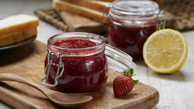 Jam in jar with toast