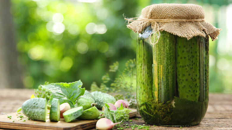 Homemade canned pickles in jar