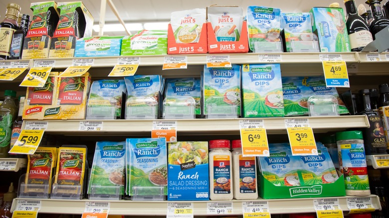 shelf of seasoning packets