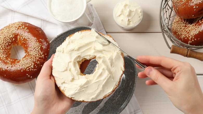 Cream cheese on a bagel